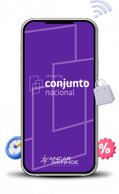 Ícone celular com a tela aberta no app do Conjunto Nacional